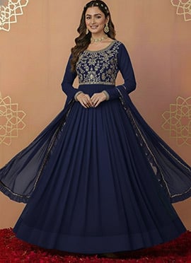 Blue Faux Georgette Zari Sequins Anarkali Suit