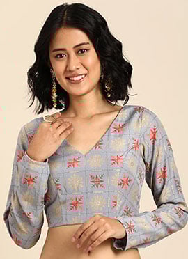 Blue Foil Print Muslin Blouse