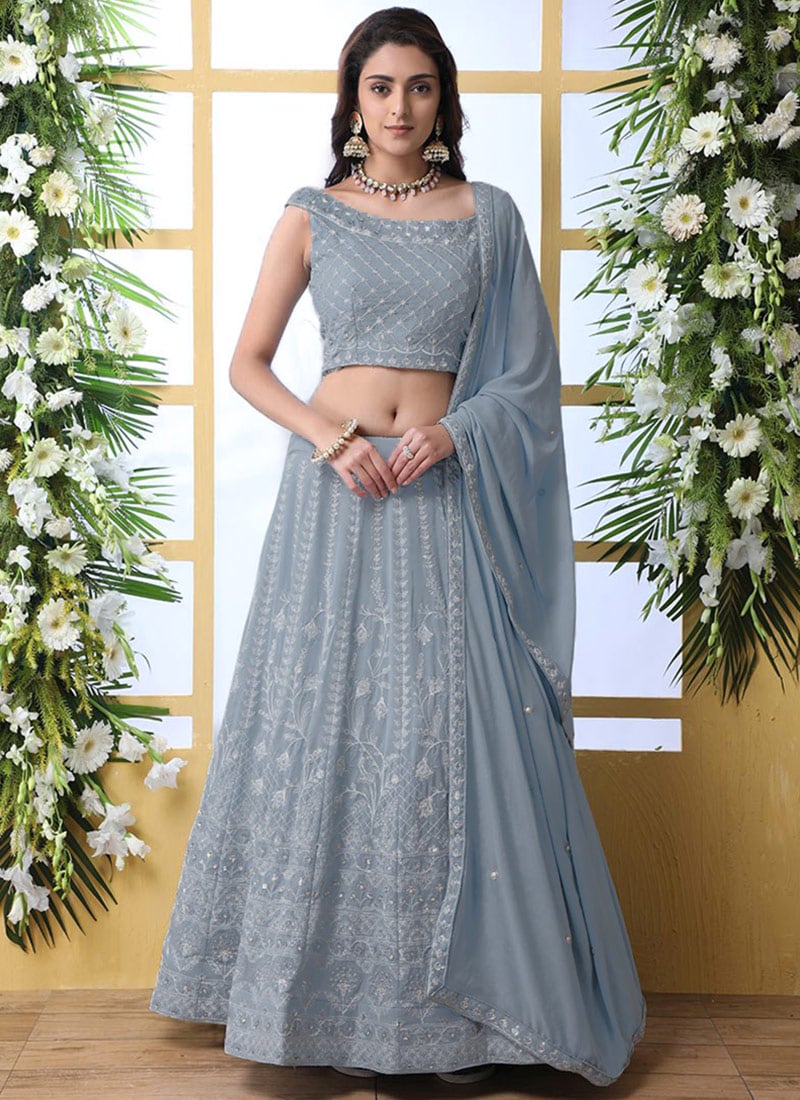 Blue Georgette A Line Lehenga Party Wear