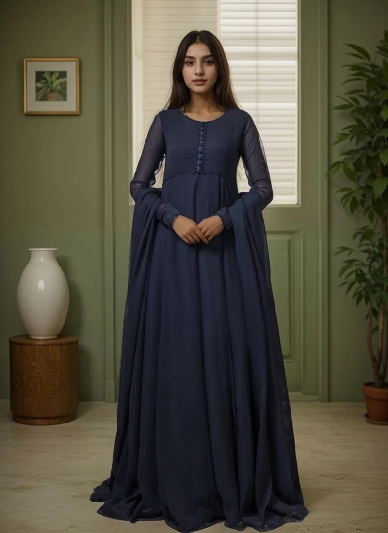 Blue Georgette Anarkali Suit Festive Wear