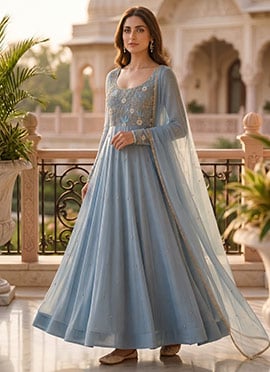 Blue Georgette Beads Hand Work Sequins Embroidered Anarkali Suit