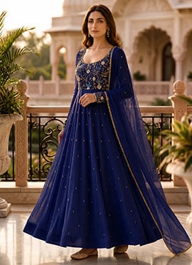 Blue Georgette Beads Hand Work Sequins Embroidered Elegant Anarkali Suit