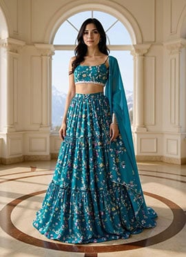 Blue Georgette Digital Print Lehenga