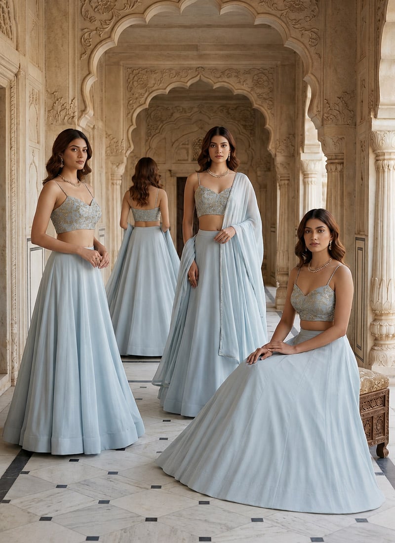 Blue Georgette Embroidered Sequins A Line Lehenga Wedding Wear