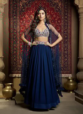 Blue Georgette Hand Embroidered Sequins Lehenga