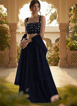 Blue Georgette Resham Sequins Lehenga