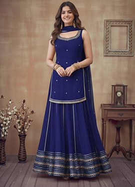Blue Georgette Sequins A Line Lehenga