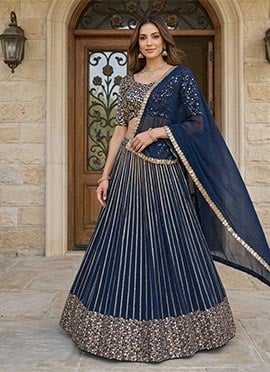 Blue Georgette Zari Embroidered Sequins Regal Lehenga