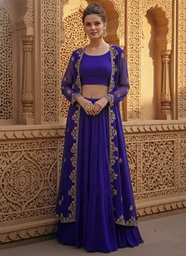 Blue Georgette Zari Sequins Indowestern Set