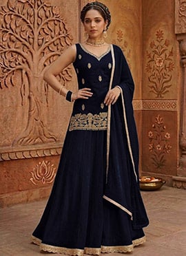 Blue Georgette Zari Sequins Palazzo Suit