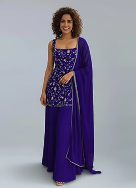 Blue Georgette Zari Sequins Palazzo Suit