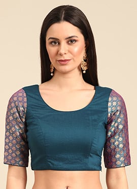 Blue Jacquard Art Silk N Embroidered Blouse