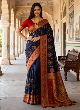 Blue Jacquard Banarasi Silk Saree