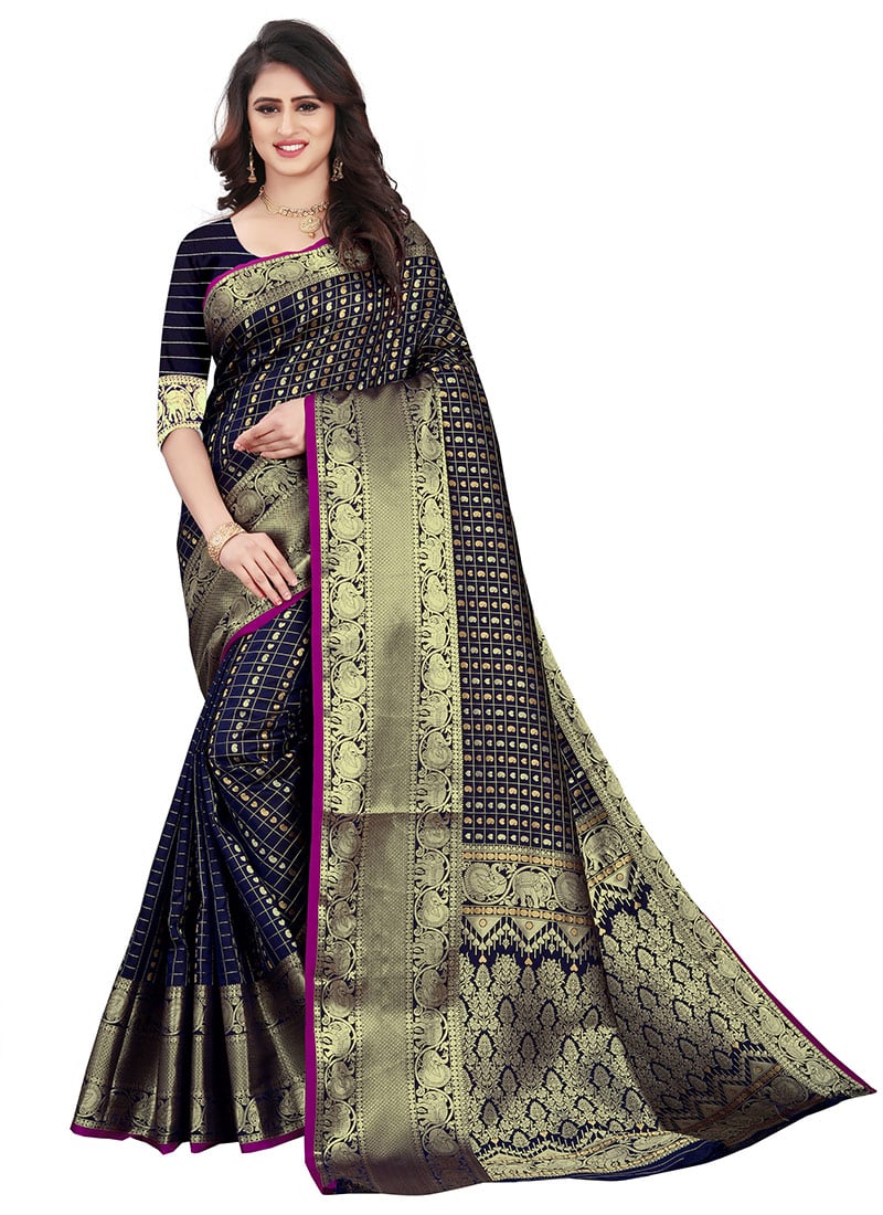 Blue Kancheepuram Art Silk Saree Festive Wear
