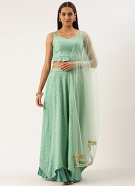 Blue Modal Satin Umbrella Lehenga