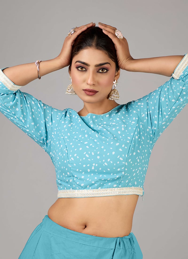 Blue N White Digital Printed Georgette Blouse