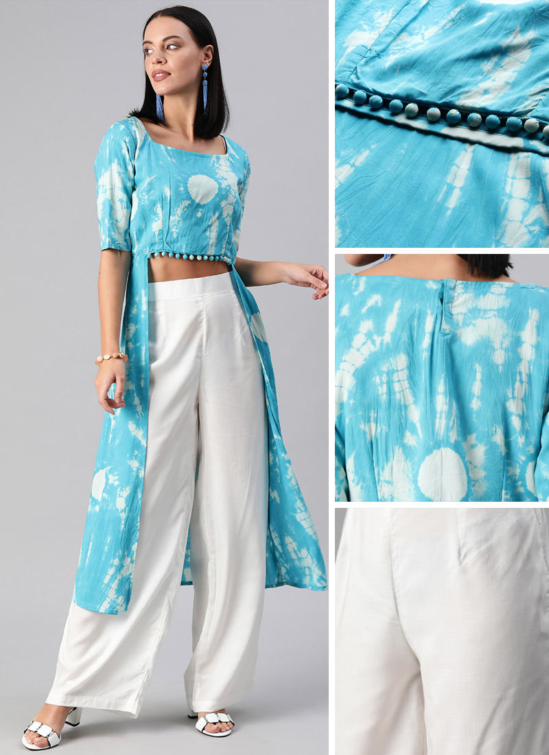 Blue N white Long Top N Wide Leg Bottom After Six Wear