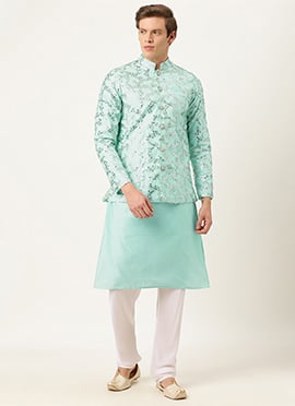Blue Net Embroidered Bandi Set