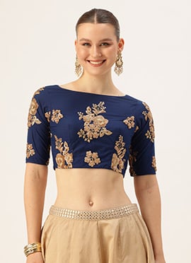 Blue Net Embroidered Blouse