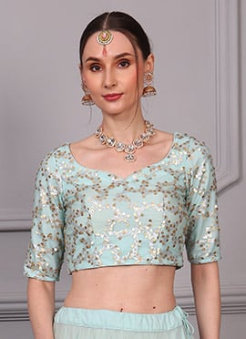 Blue Net Embroidered Blouse