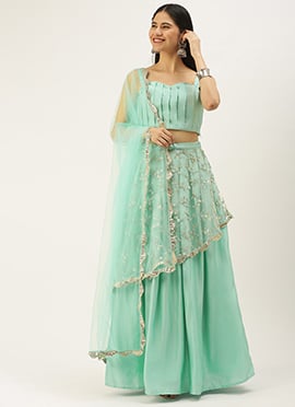 Blue Pleated Lehenga Set