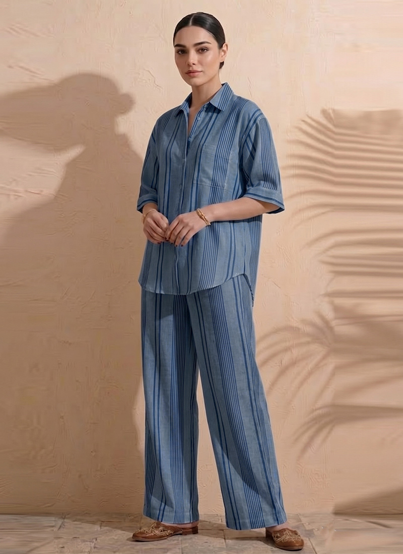 Blue Printed Cotton Co Ord Set After Six Wear