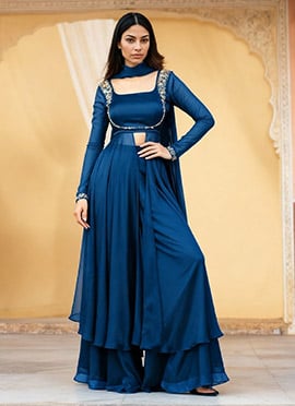 Blue Rangoli Silk Lehenga With Sequins And Zardosi Work Anarkali