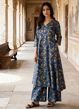 Blue Rayon Digital Print Indowestern Co ord Sets
