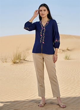 Blue Rayon Thread Work Short Top