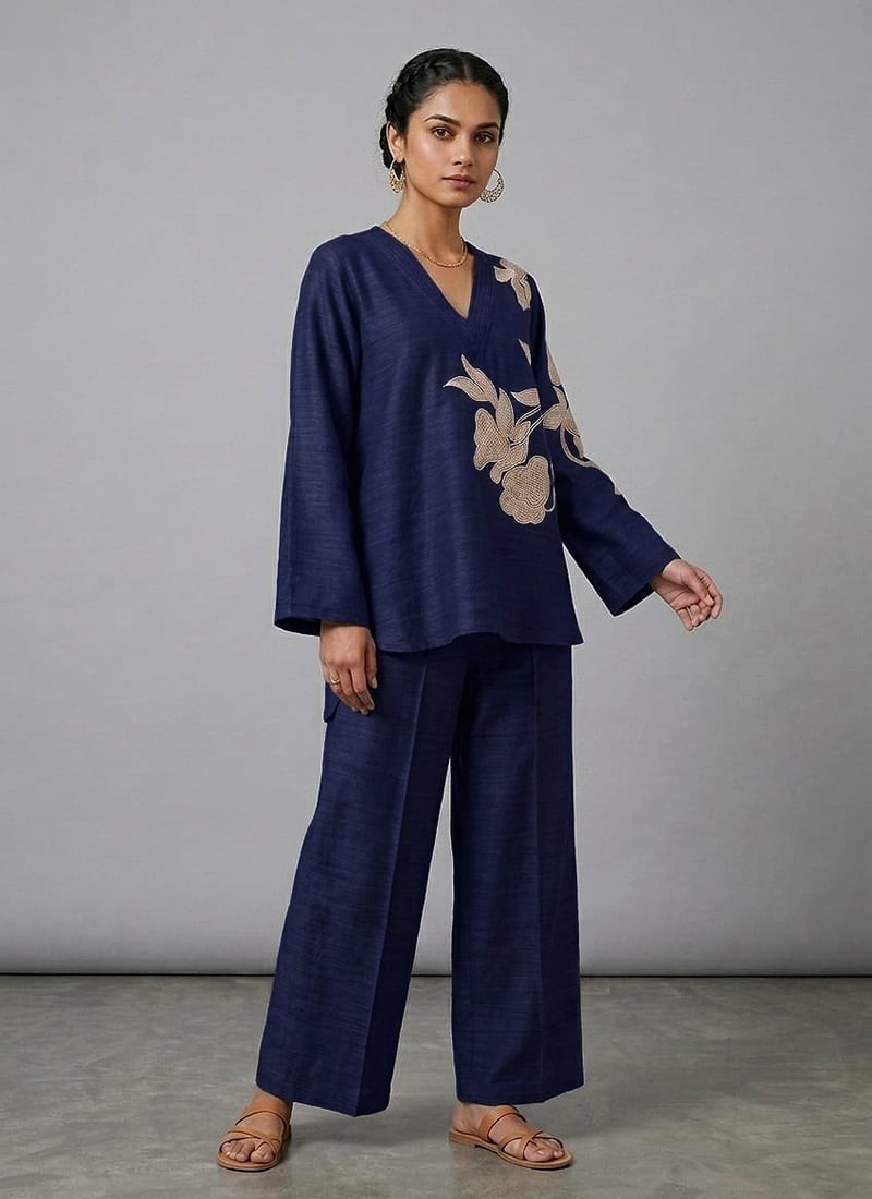 Blue Sapphire Flora Linen Cotton Co Ord Set After Six Wear