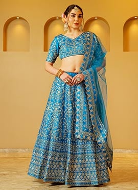 Blue Silk Embroidered Sequins Ravishing Lehenga