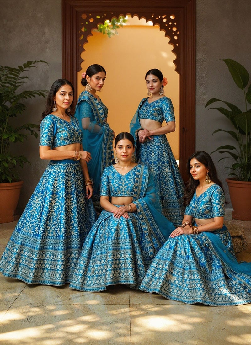 Blue Silk Embroidered Sequins Ravishing Lehenga