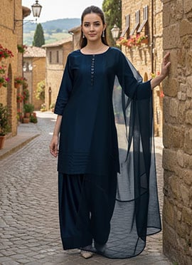 Blue Silk Farshi Style Salwar Suit