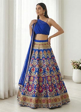 Blue Silk Jacquard Umbrella Lehenga