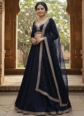 Blue Silk Statement Umbrella Lehenga
