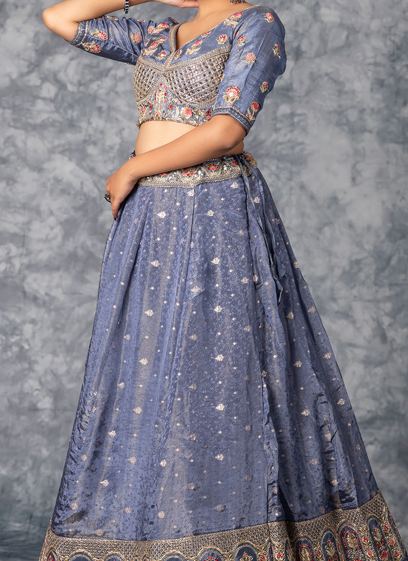 Green Art Silk Blouse With Lehenga For Indian & Pakistani Wedding Festival - Sequins Zari Embroidered Work