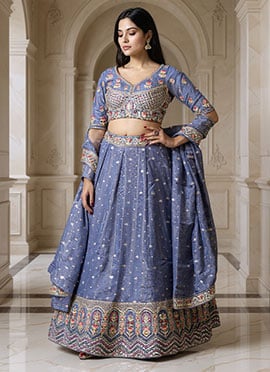 Blue Silk Zari Gota Embroidered Sequins Lehenga