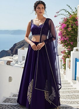 Blue Silk Zari Hand Embroidered Stones Sequins Lehenga