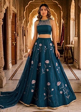 Blue Silk Zari Sequins Lehenga