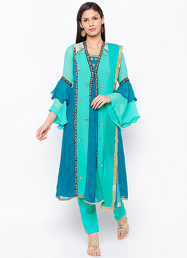 Blue Straight Pant Suit