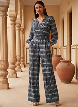 Blue Tie Dye Muslin Indo Western Jumpsuit