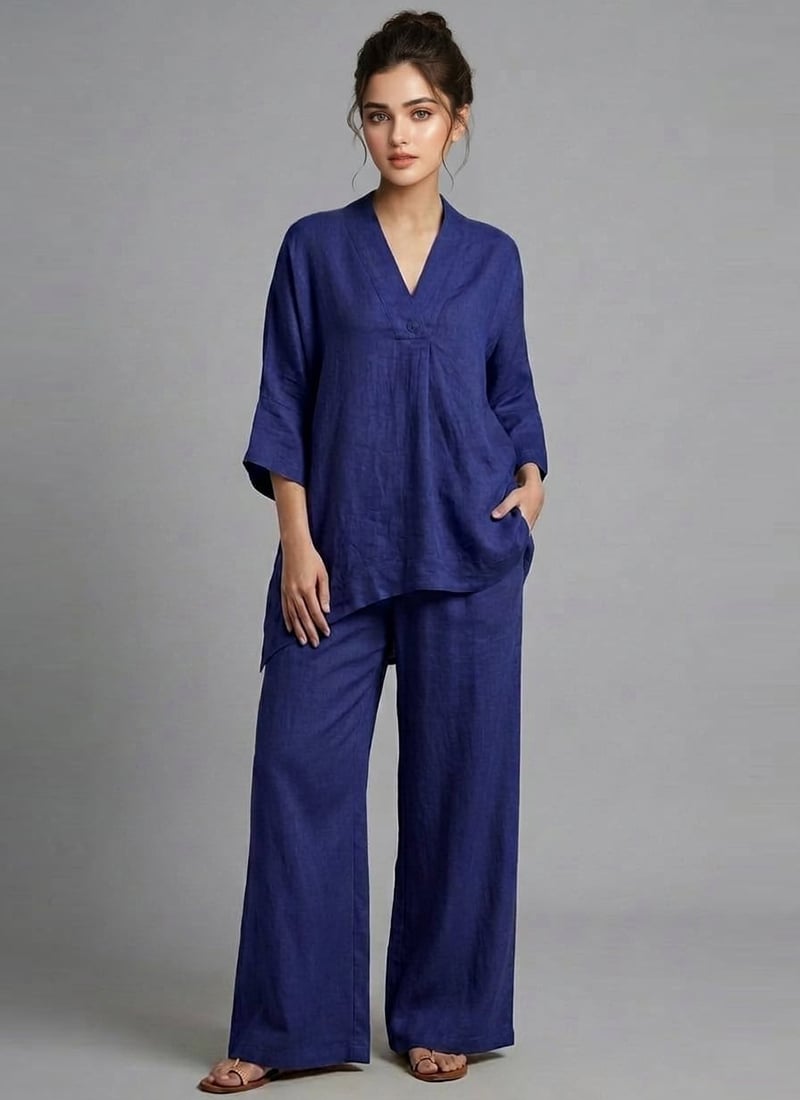 Blue Twilight Ease Cotton Co Ord Set After Six Wear