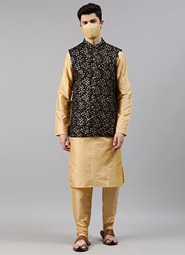 Blue Velvet Embroidered N Taffeta Bandi Set