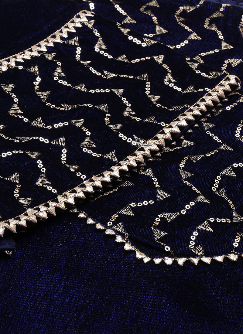Navy Blue Classy Designer Semi-Stitched Pant Suit With Embroidery Work