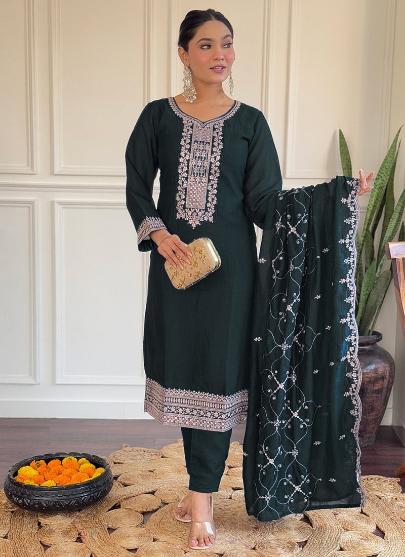 Blue Vichitra Silk Embroidered Sequins Straight Pant Suit Festive Wear