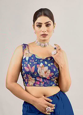 Blue Viscose Printed Sleeveless Blouse