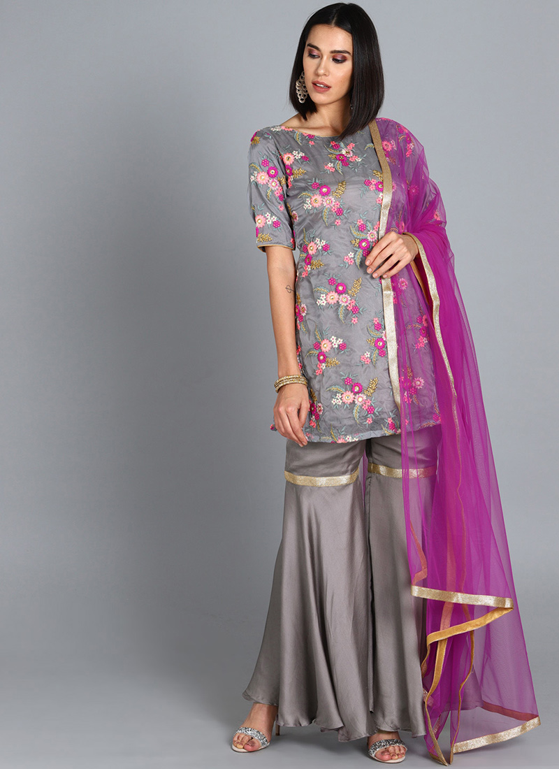 Ethnovog Grey Gharara Suit Party Wear