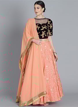 Ethnovog Peach Lehenga
