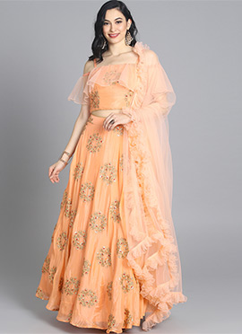 Ethnovog Peach Lehenga