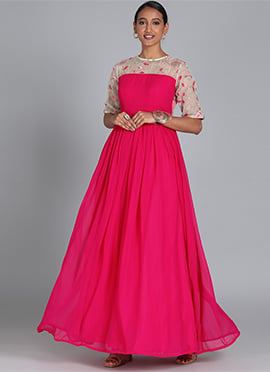 Ethnovog Pink Embroidered Gown